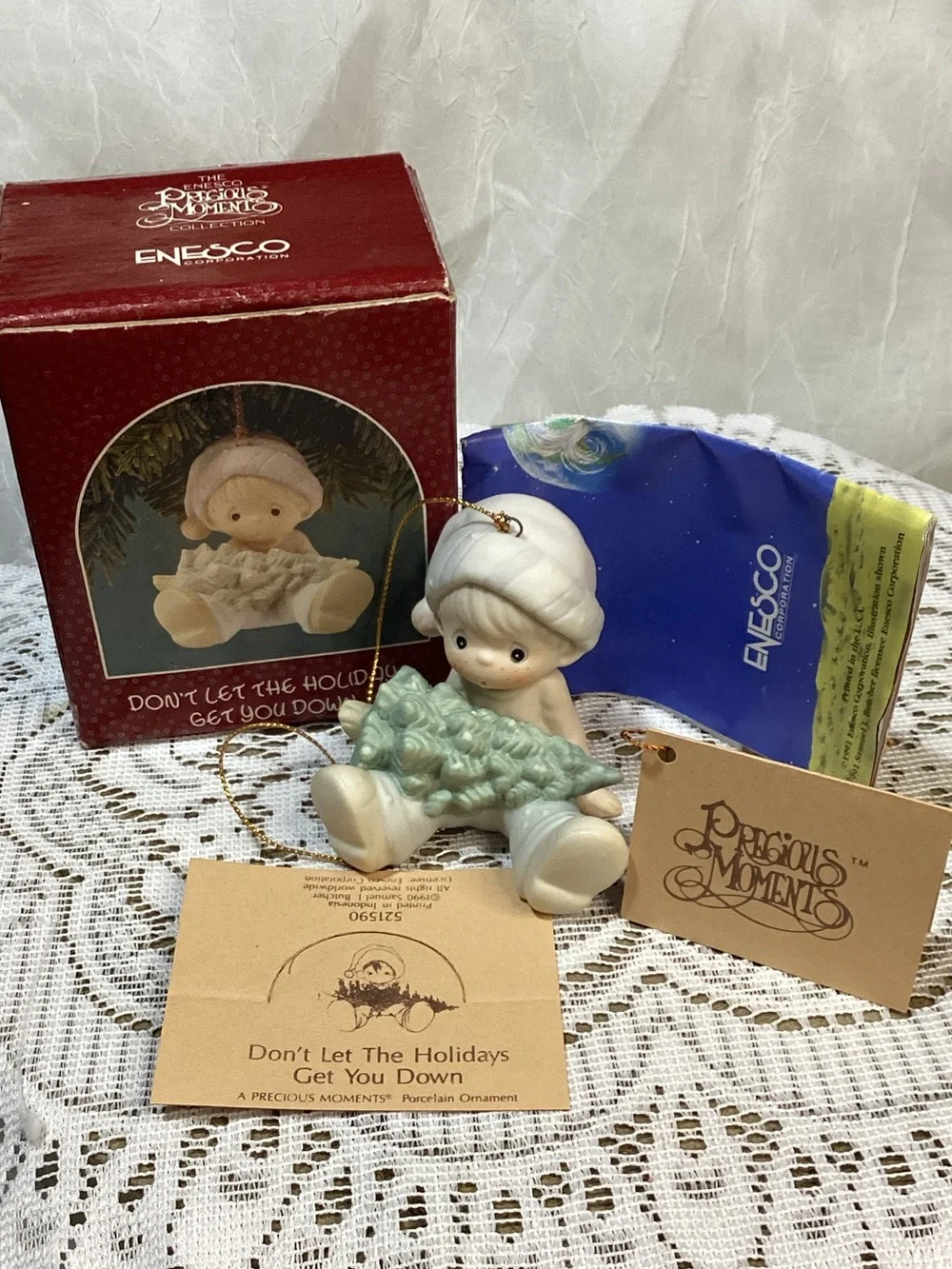 Precious Moments Don't Let the Holidays Get You Down Ornament 1990 New in Box